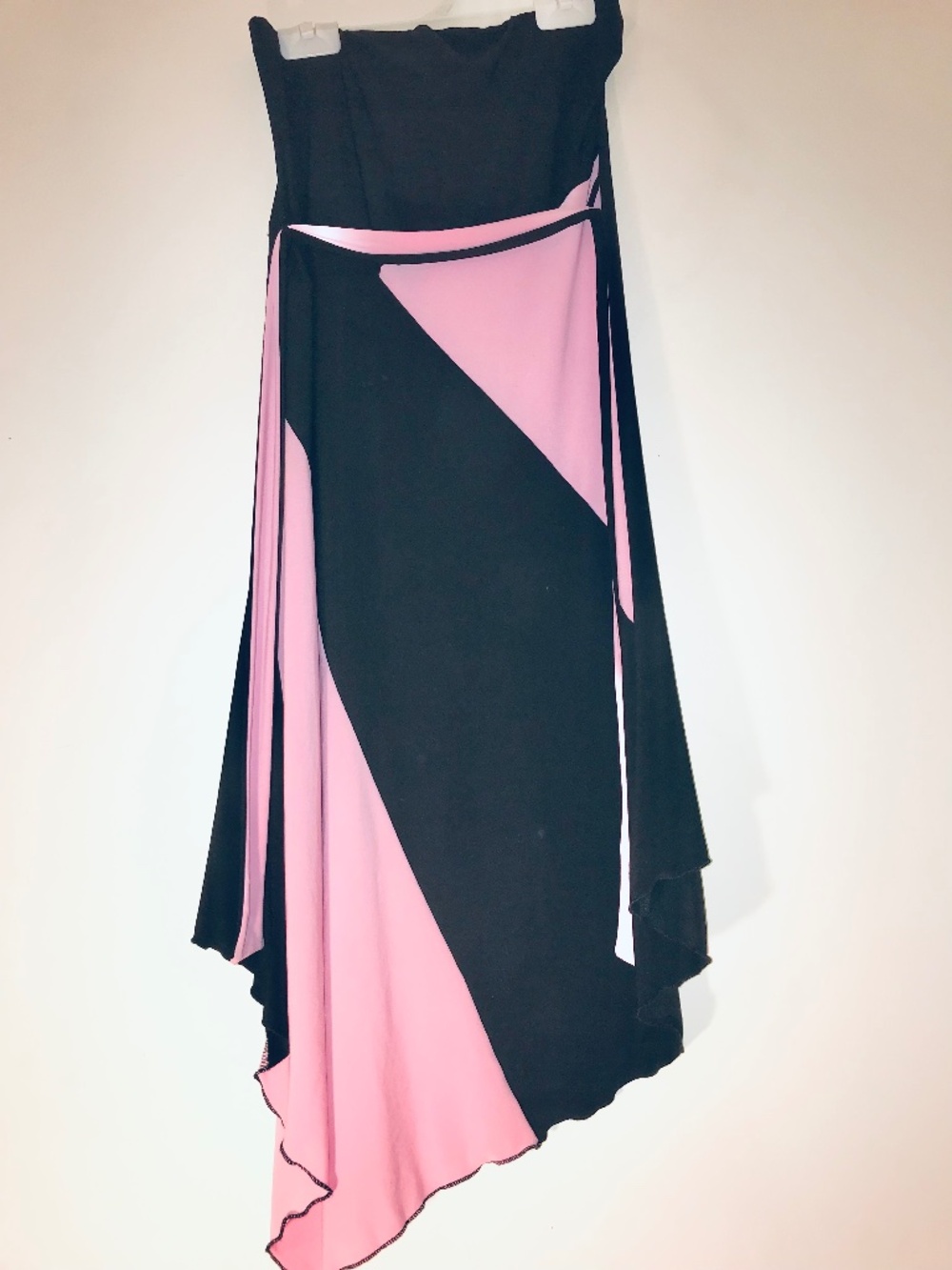 NWT Vintage Y2K Chesley Black Pink Tube Top Asymmetrical Hem Bodycon Dress L